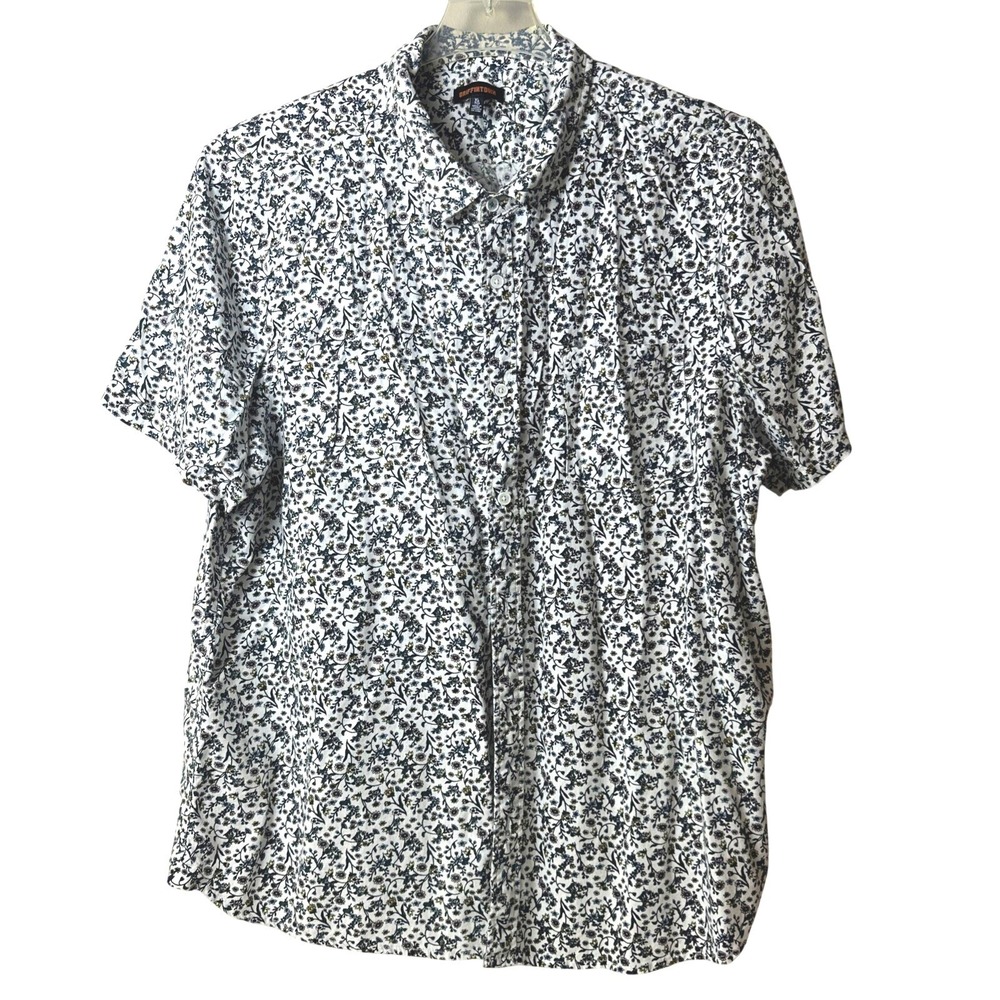 Griffintown Button Down Shirt Mens XL White Excellent Floral Short Sleeve Casual
